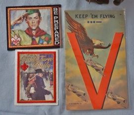 Boy Scout patches and a World War 2 postcard