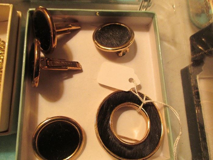 Vintage Jewelry Set - Pin, Earrings, Cuff Links