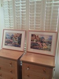 Identical bedside chests; pictures of thatched roof houses
