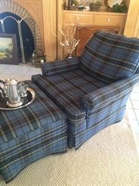 Blue plaid chair and ottoman---time to relax and have tea!
