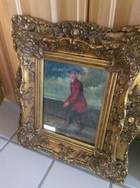 Antique golfing art - very elaborate frame
