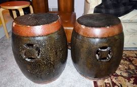pair of Asian drum tables