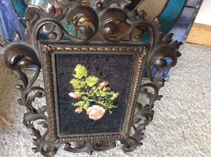 ANTIQUE FRAME WITH AND ANTIQUE CROSS STITCH