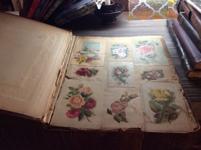 SEVERAL SCRAP BOOKS FILLED WITH VICTORIAN POST CARDS AND VALENTINES