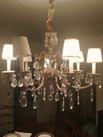 Antique crystal & bronze chandelier
