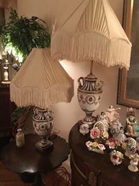 French hand painted lamps PAIR