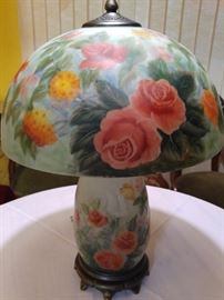 Vintage table lamp hand-painted in reverse 