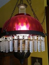 Hobbs Brockunier antique art glass converted kerosene swag lamp, ca. 1890