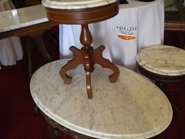 vintage mahogany marble top occasional tables
