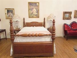 Nice waterfall style bed with nightstand.  There is a matching dresser/wardrobe in the garage