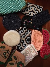 Many new beaded and novelty change purses, compacts and glass cases