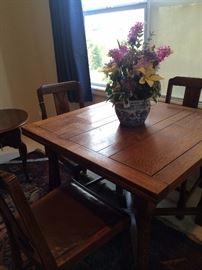 Antique game/breakfast table & chairs