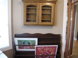Magazine Rack and Oak Hanging Cabinet
