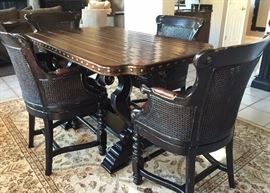 Tommy Bahama Kingstown Sienna Bistro Table w 4 Swivel Caned Back 24" Counter Height Chairs (RUG NOT FOR SALE)