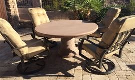 Round Concrete Patio Table w 4 Woodward High back Swivel Rocker Chairs