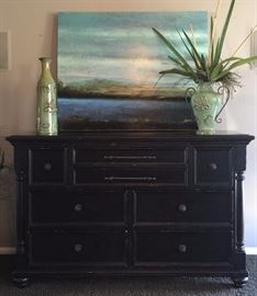 Tommy Bahama Kingston Collection 
Malabar Panel Bed King w Headboard, Footboard and Side Rails 
Triple Stony Point 8-Dr Dresser 
Pair Phillips 2-dr w Pullout Nightstands 
Original Painting 