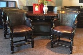 Tommy Bahama Kingstown Sienna Bistro Table w 4 Swivel Caned Back 24" Counter Height Chairs 
