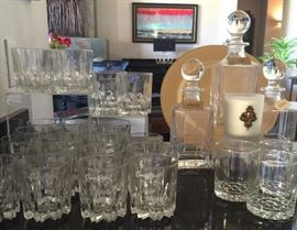 Vintage Crown Royal Rocks Glasses Starburst Crystal Base, Vintage Spirits Decanters