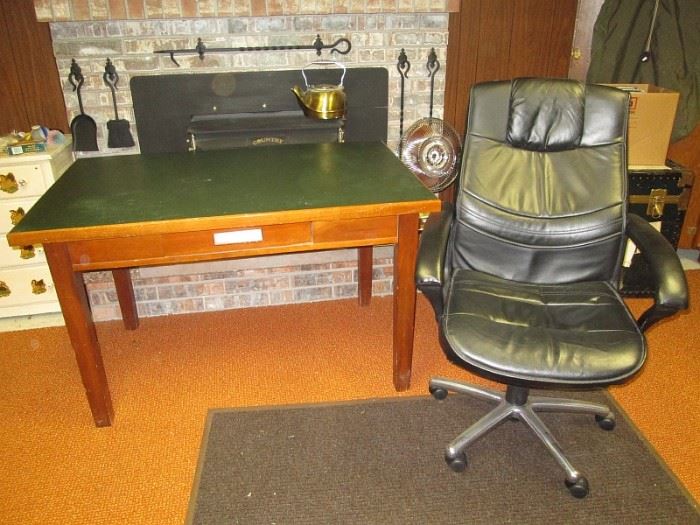 Basement--Green top Library, Black office chair
