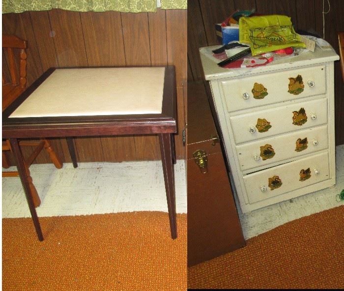 Basement--Beautiful wood & padded top card table, Small Dresser