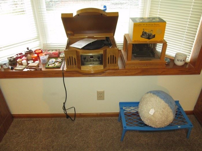 1st Bedroom Right Side--Record/CD player, Catapiller model, Office stuff, 