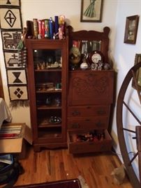 Glass Front Drop Front Secretary Cabinet with Drawers