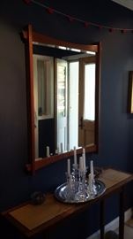 OOAK Hall table and mirror. Hand made inlaid teak.