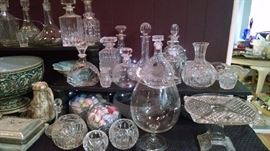 Crystal and glass bottles and decanters.
