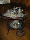Mahogany tea cart - Wilcox American Rose Tea Coffee Service