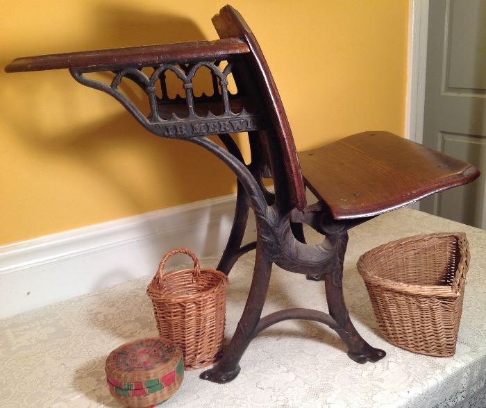 J.B. Merwin antique desk and old baskets