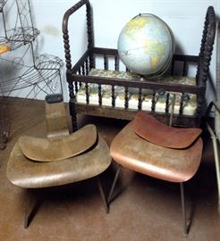 Eames chairs, baby bed and old globe 