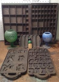 Printers boxes, old candy molds etc
