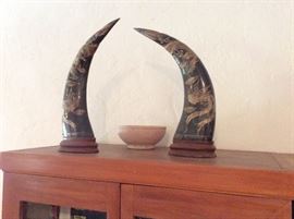 Beautiful Water buffalo carved horns