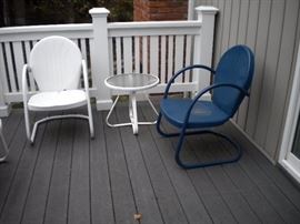Vintage metal chairs two white and one blue