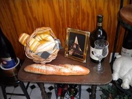 Antique table, fax bread in basket