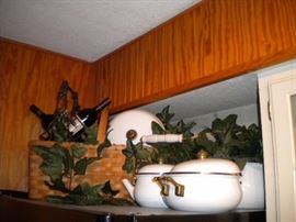 Vintage White Enamel Brass Handles Lidded