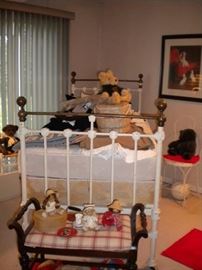 White wrought iron and brass twin bed vintage/antique