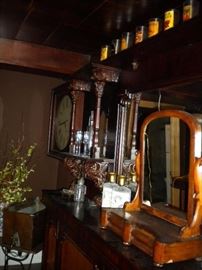 Antique/Vintage Tavern/pub bar....includes front and back bar with mirror and overhead for holding glasses and lighting. Overhead connects the front and back.