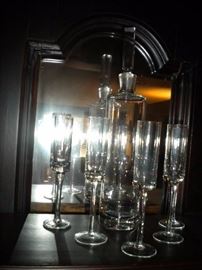 Antique/Vintage Tavern/pub bar....includes front and back bar with mirror and overhead for holding glasses and lighting. Overhead connects the front and back.