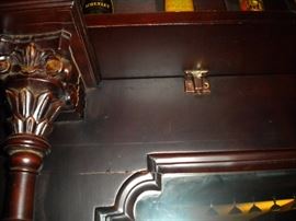 Antique/Vintage Tavern/pub bar....includes front and back bar with mirror and overhead for holding glasses and lighting. Overhead connects the front and back.