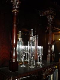 Antique/Vintage Tavern/pub bar....includes front and back bar with mirror and overhead for holding glasses and lighting. Overhead connects the front and back.