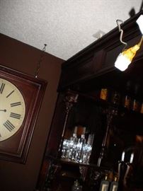 Antique/Vintage Tavern/pub bar....includes front and back bar with mirror and overhead for holding glasses and lighting. Overhead connects the front and back.