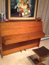 Rippen Piano Co walnut mid century Modern upright piano, made in Netherlands