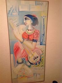 Portrait of an Indian Lady with a Sitar, oil on canvas, signed, dated '70