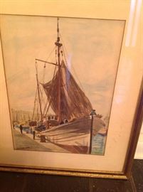 Harbor scene, watercolor, signed M. Sessmero
