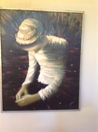 Modern Portrait of a girl in a hat, oil on canvas, signed Sussi