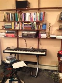 Modern shelving, synthesizer keyboard