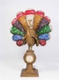 Antique beaded peacock figural bronze clock
