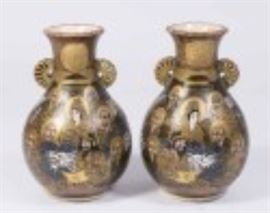 Pair of Satsuma Thousand Faces vases 6"