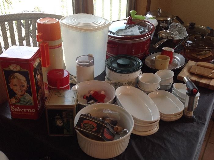 Crock Pot, French White  Corning Ware, pots and pans, vintage thermoses